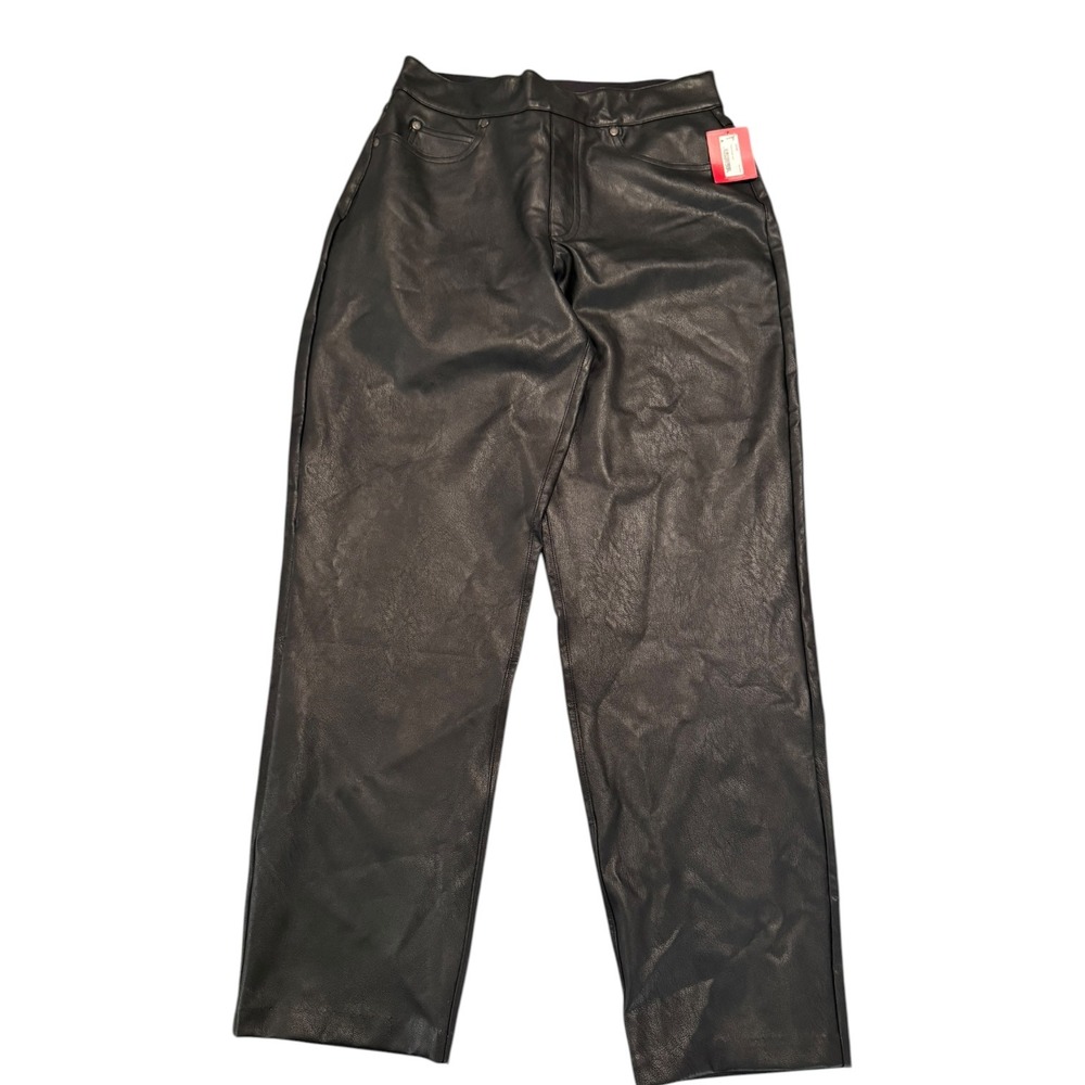 NWT Spanx Leather-Like Slim Straight Pants Luxe Black Faux Leather 20528R